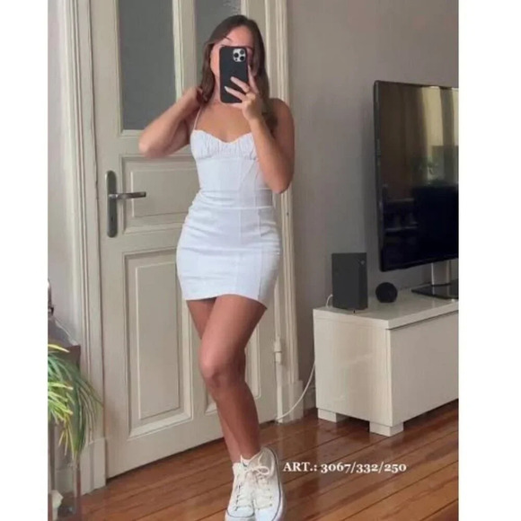 Zara Poplin Corset Style Mini Dress White  Blogger Fav Size Large - Picture 2 of 15